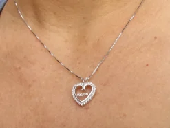 New Gargantilla Mamá Corazón Con Circonitas De Plata Rodiada