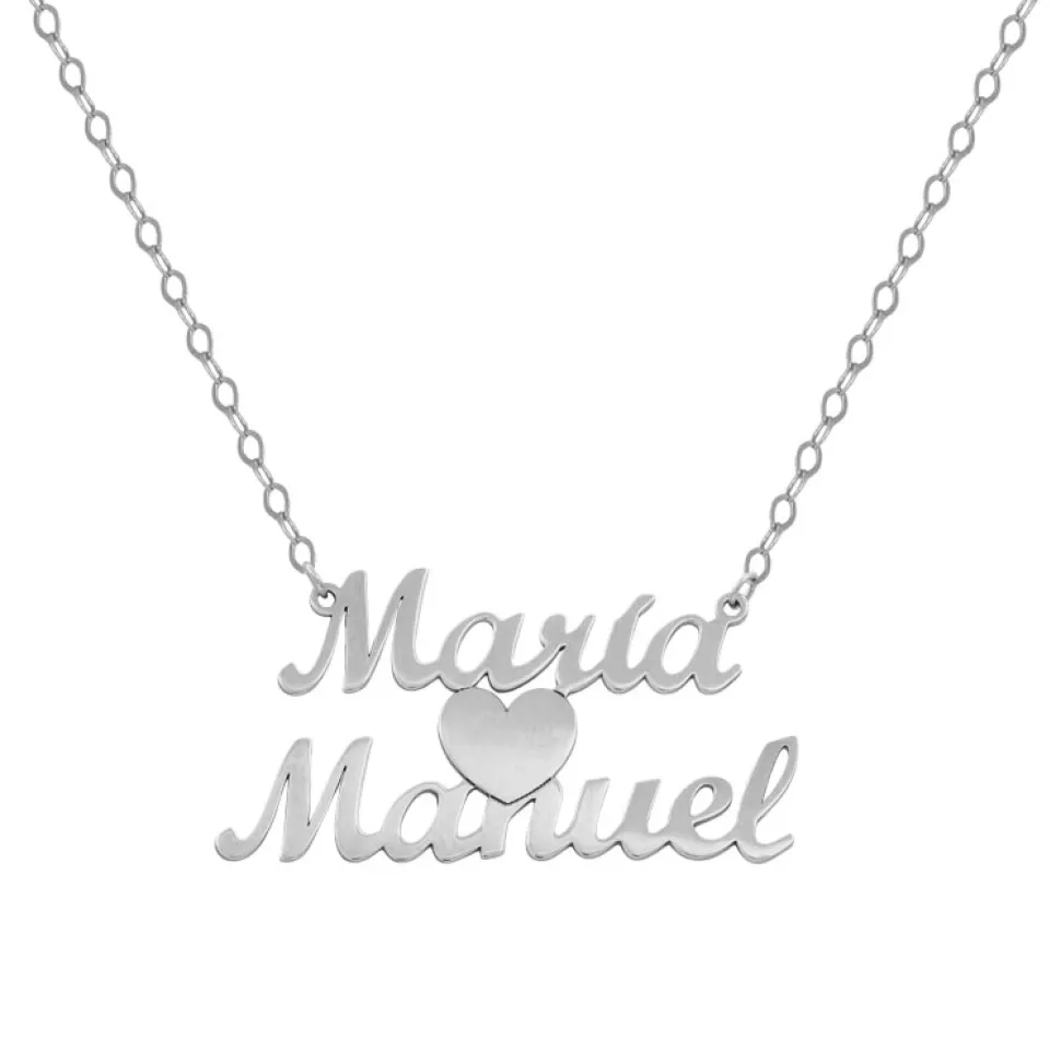 Gargantilla Personalizada 2 Nombres + Corazón De Plata De Ley