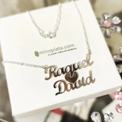 Gargantilla Personalizada 2 Nombres + Corazón De Plata De Ley
