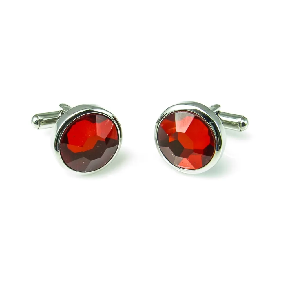 Gemelos De Acero Redondo Piedra Roja