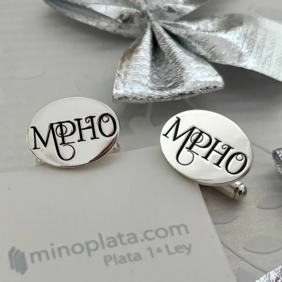 Gemelos Ovalados De Plata De Ley Personalizados Con Tus Frases