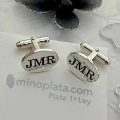 Gemelos Ovalados De Plata De Ley Personalizados Con Tus Frases