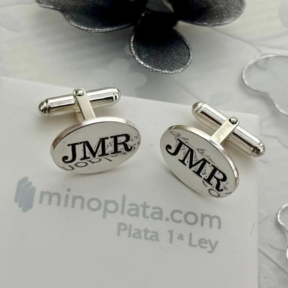 Gemelos Ovalados De Plata De Ley Personalizados Con Tus Frases