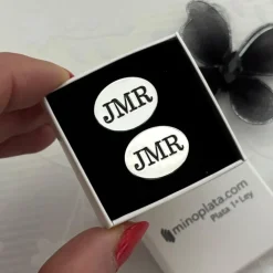 Gemelos Ovalados De Plata De Ley Personalizados Con Tus Frases