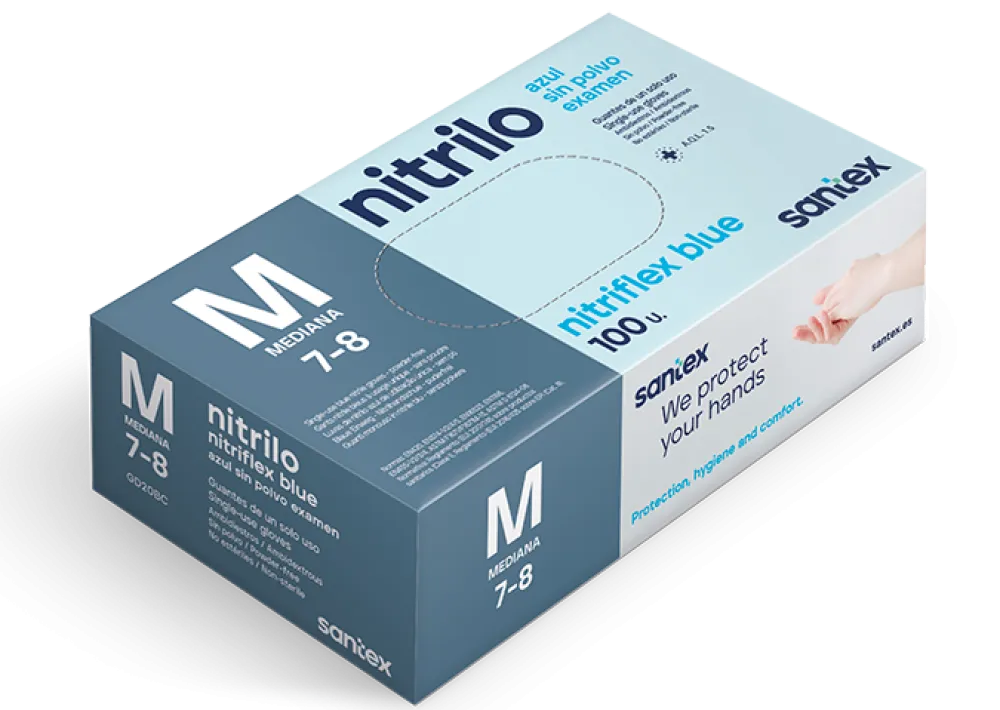 New Santex Guante Desechable Talla L Nitrilo Azul Estuche 100 unidades
