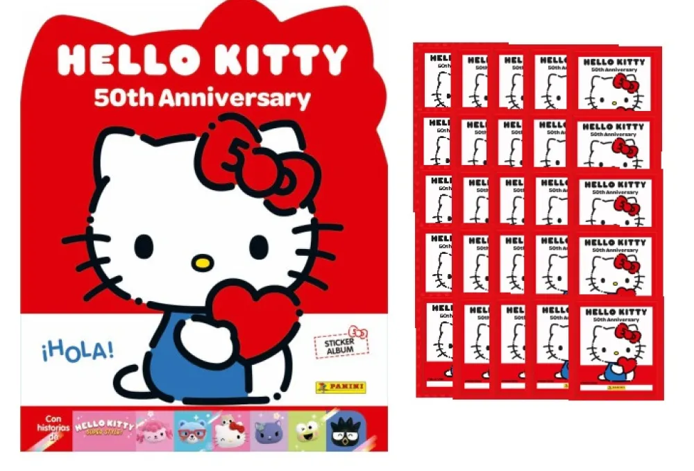 Online PANINI Hello Kitty 50 aniversario Álbum de cromos vacío y 25 sobres Colección 2024 pegatinas