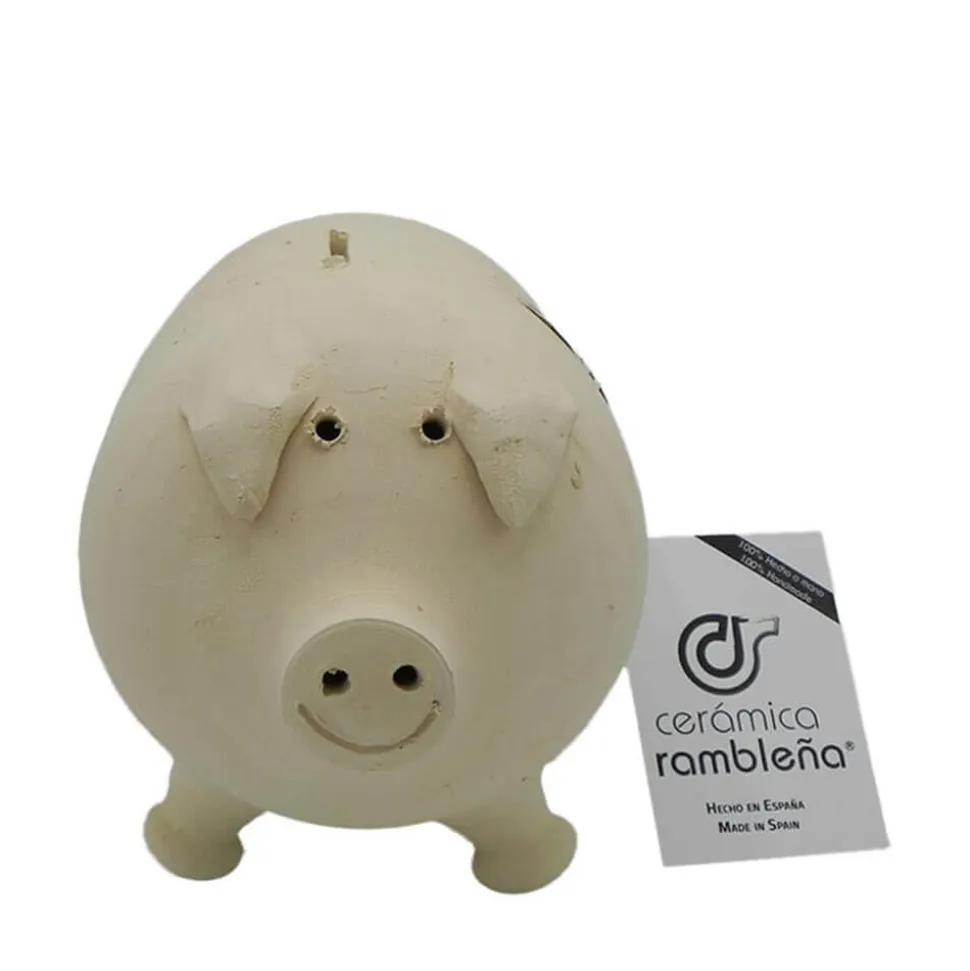 Hucha cerdito de barro rambleño