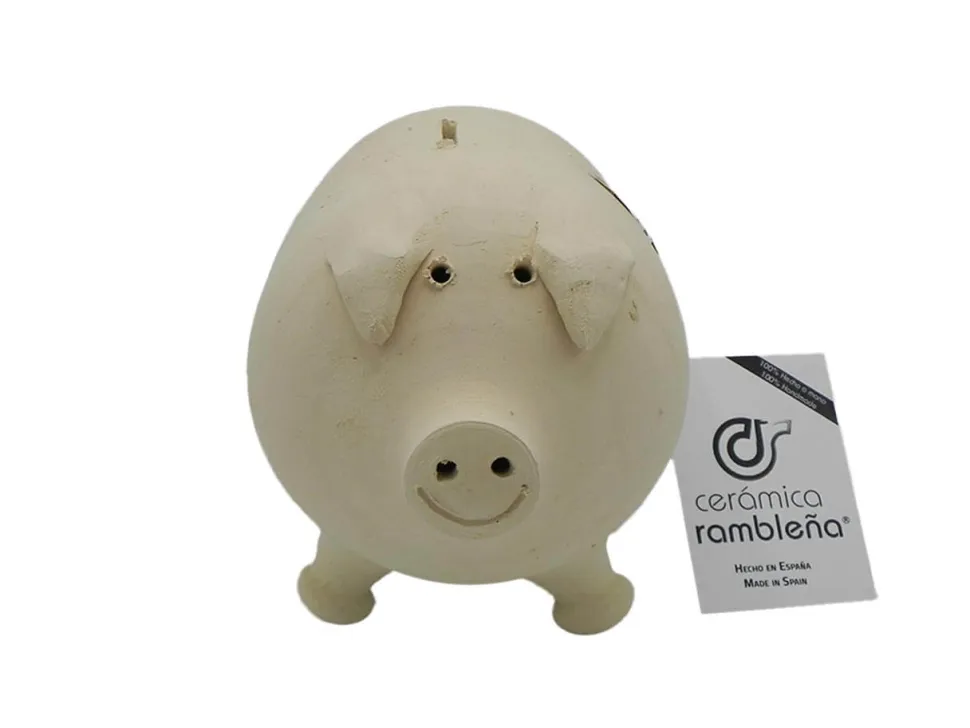 Hucha cerdito de barro rambleño