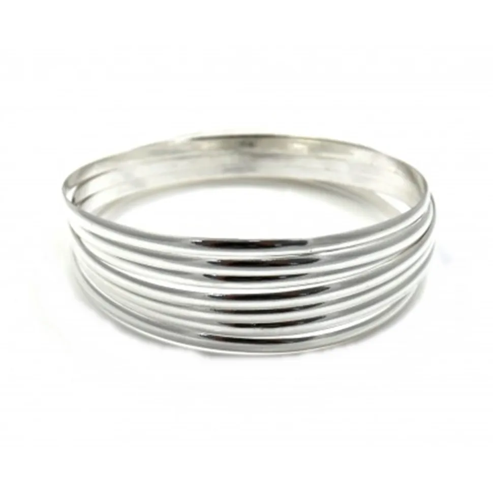 Juego De Pulseras Media Caña Semanario De Plata De Ley 3Mm Y 70Mm Diámetro (Talla L)