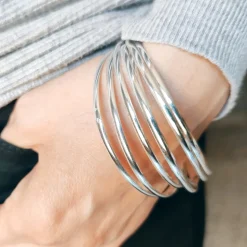 Juego De Pulseras Media Caña Semanario De Plata De Ley 3Mm Y 70Mm Diámetro (Talla L)