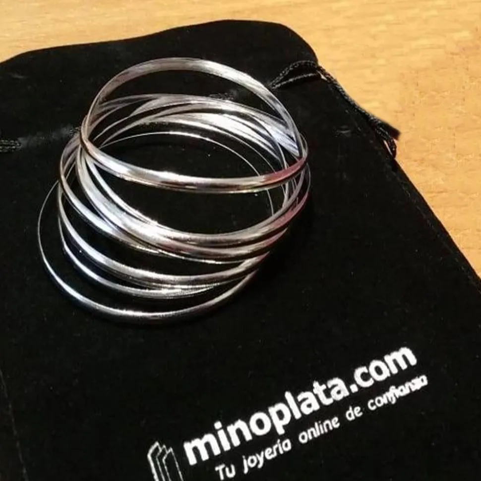 Juego De Pulseras Semanario Media Caña Lisa De Plata 3Mm Y 60Mm De Diámetro (Talla S)