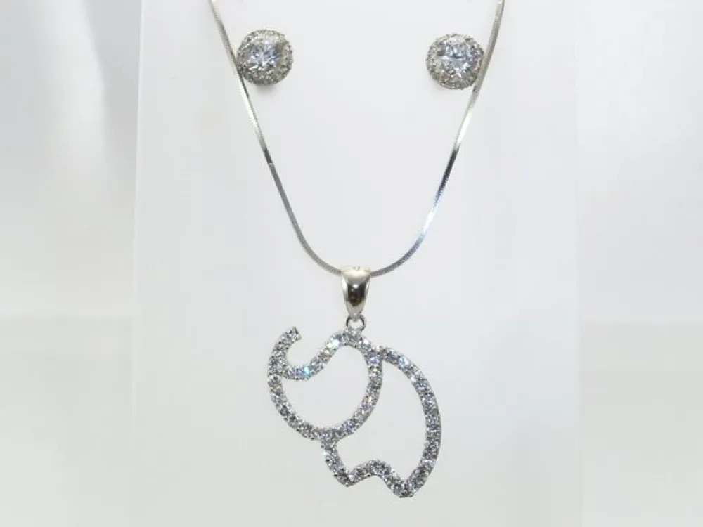 Sale Juego Elefante Pendientes Y Gargantilla De Plata Rodiada