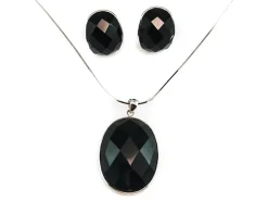 Juego Para Mujer Pendientes Y Gargantilla De Plata Y Onix