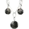 Juego Pendientes Con Gargantilla De Plata Y Piedra Gris