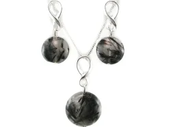Juego Pendientes Con Gargantilla De Plata Y Piedra Gris
