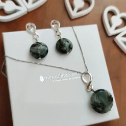Juego Pendientes Con Gargantilla De Plata Y Piedra Gris