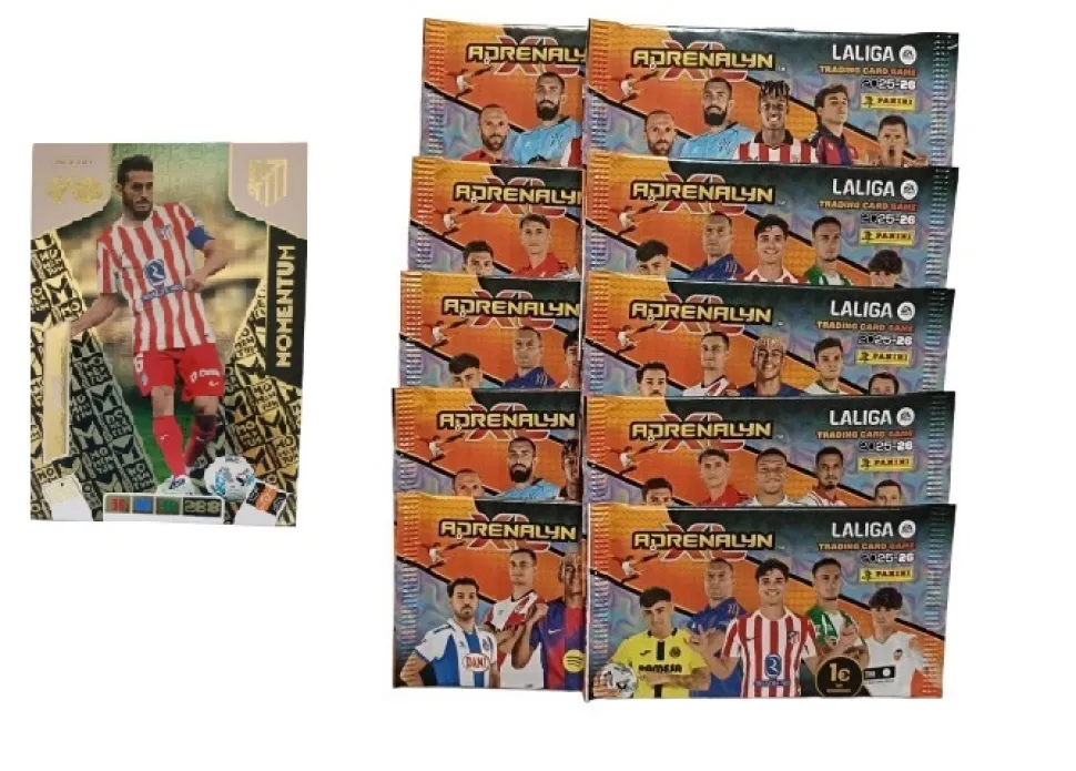 Koke Momentum + 10 sobres normales Adrenalyn XL 2025 2026 Carta Colección Panini