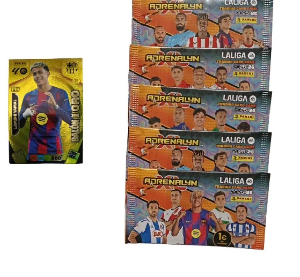 Lamine Yamal Balón de Oro + 5 sobres normales Adrenalyn XL 2025 2026 Carta Colección Panini
