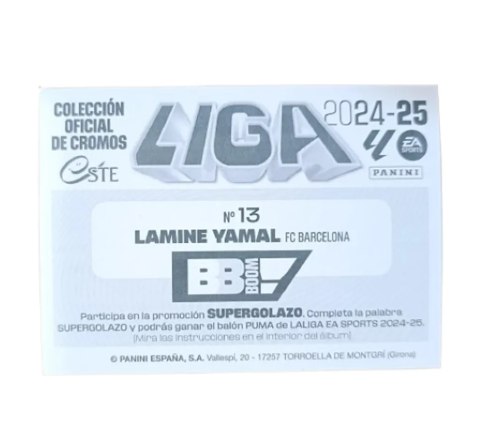 Lamine Yamal Cromo Carta BBBOOM Nº 13 Liga Este 2024 2025 Panini
