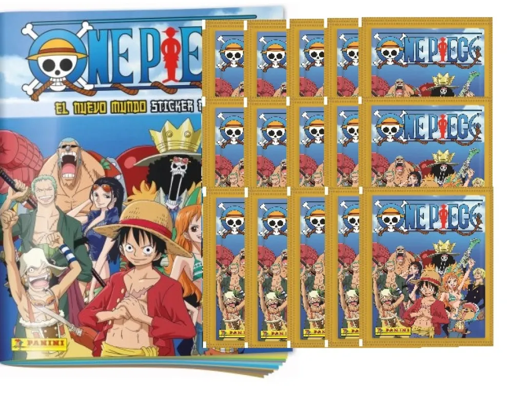 Sale PANINI Álbum + 15 sobres One Piece 2023 El Nuevo Mundo 4 cromos y 1 carta por sobre
