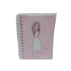 Libreta Primera Comunión Niña sobre fondo rosa 10 uds