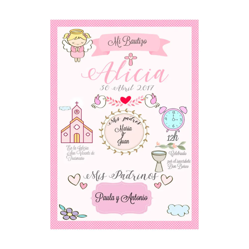 New Tape Pink Lienzo personalizado de bautizo