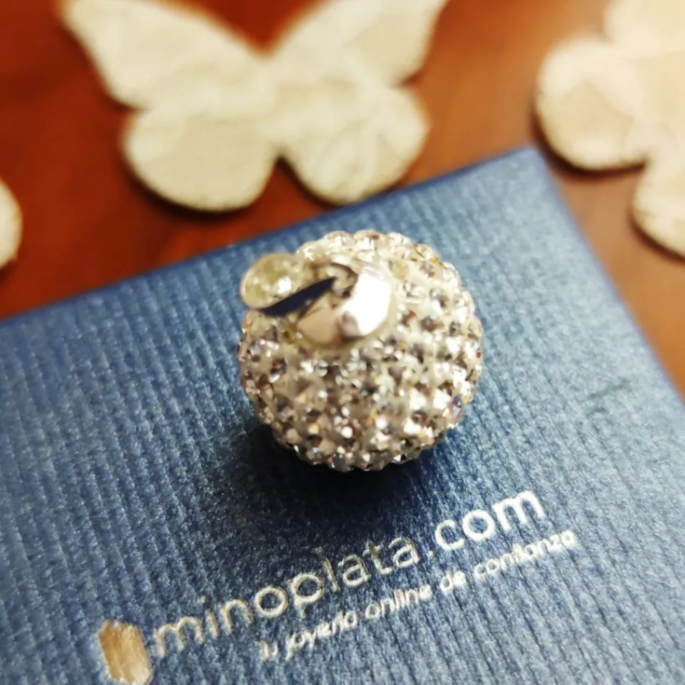 New Llamador De Angel Plata Y Cristal Blanco 16 Mm.