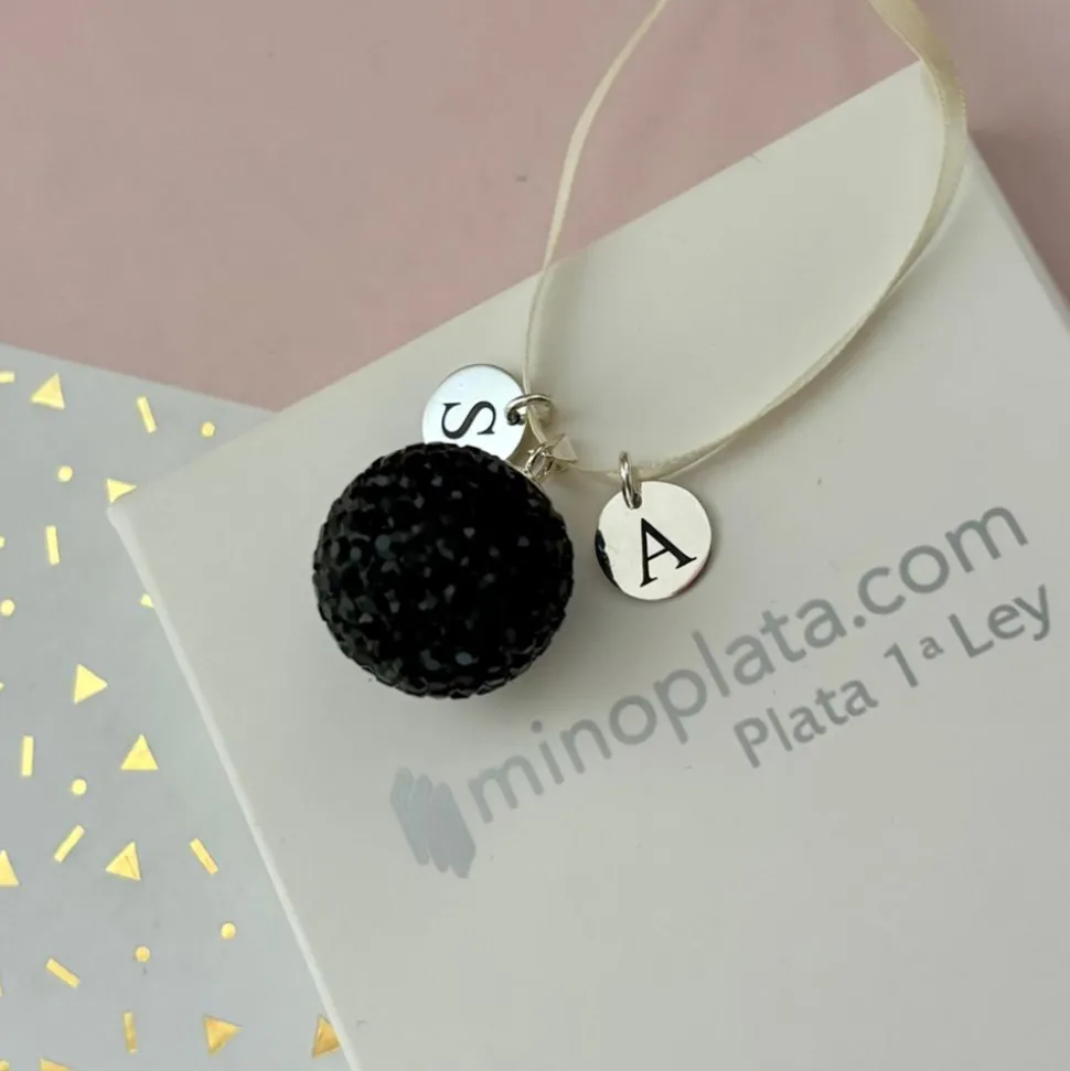 Llamador De Ángel 20 Mm. Negro Personalizado De Plata De Ley