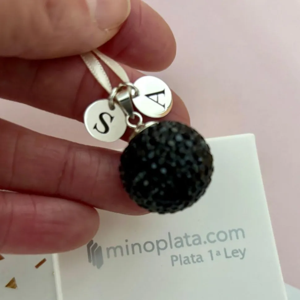 Llamador De Ángel 20 Mm. Negro Personalizado De Plata De Ley