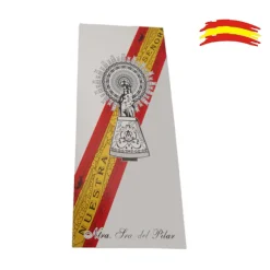 PCMaes Llavero elástico España azul y cinta de la Virgen del Pilar