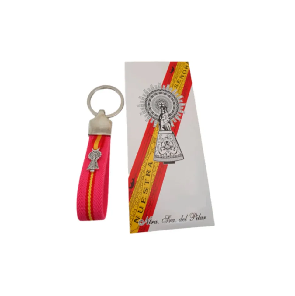 Llavero elástico fucsia España y cinta de la Virgen del Pilar