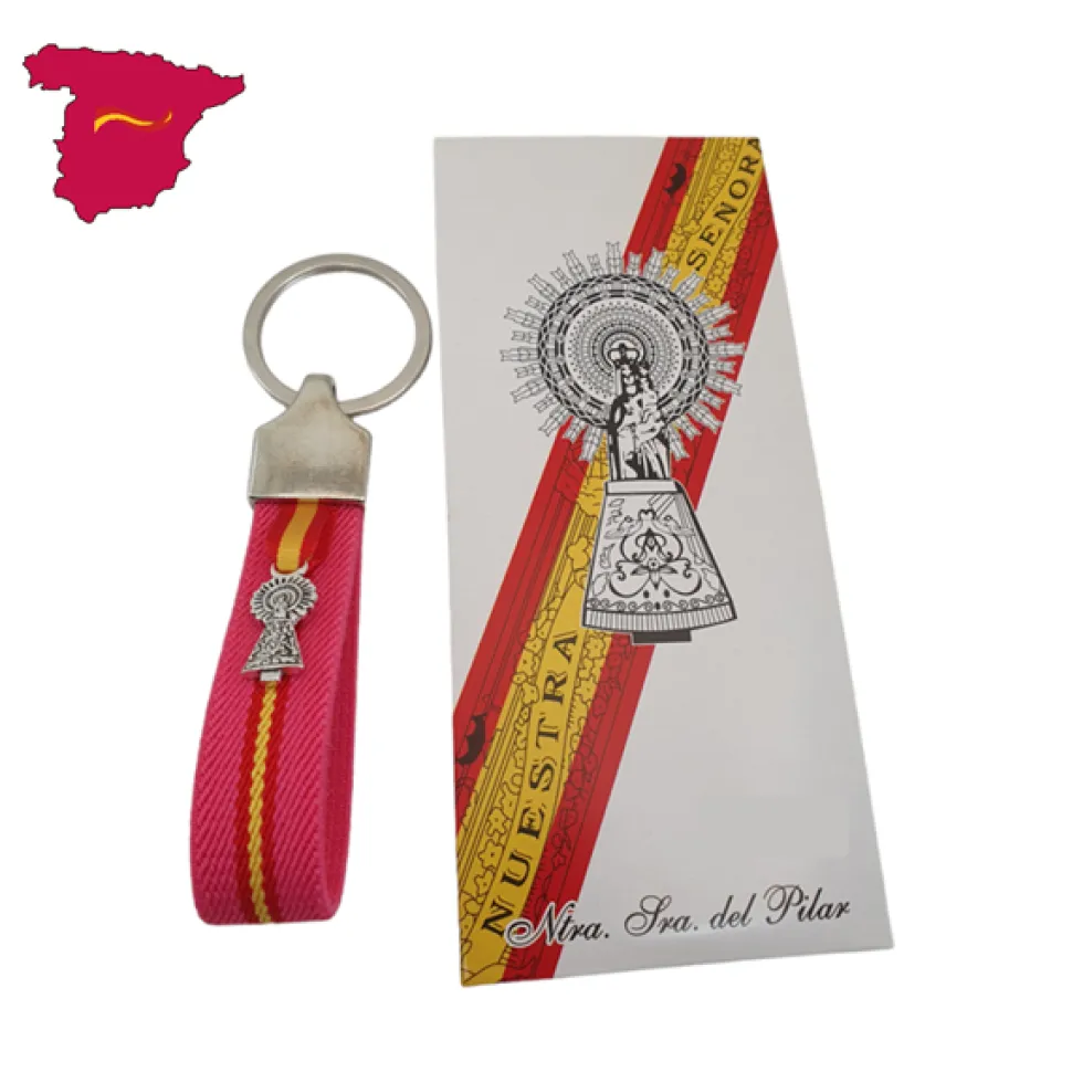 Llavero elástico fucsia España y cinta de la Virgen del Pilar