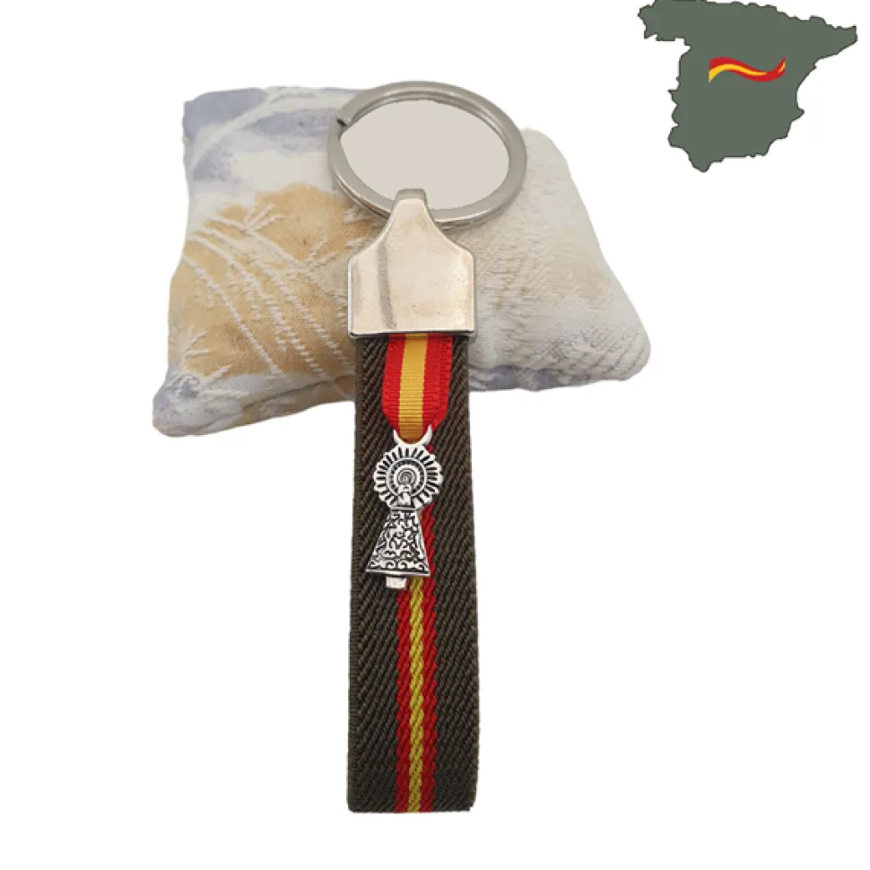 Llavero elástico verde oliva España y cinta de la virgen del Pilar