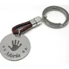 Llavero Mano Personalizado En Plata Y Piel Marrón