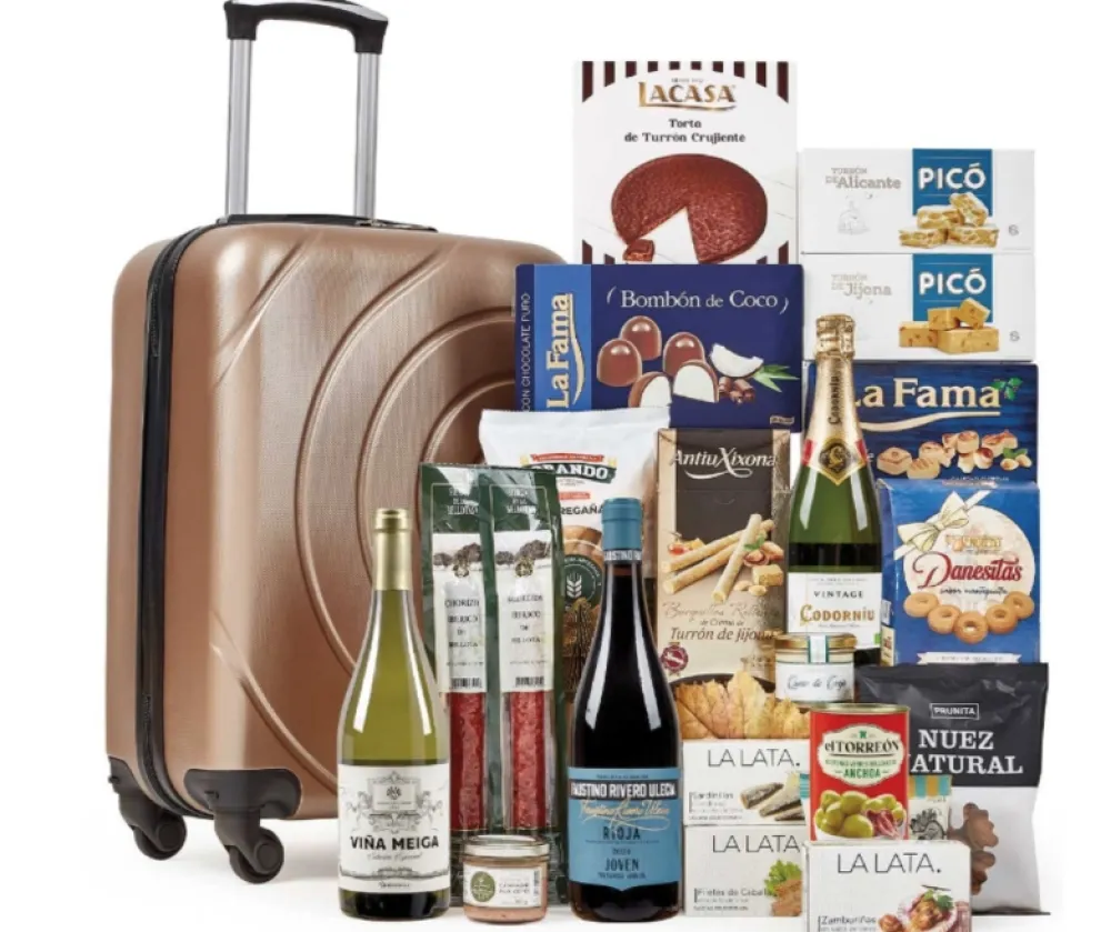 Discount Ibéricos a Domicilio Gourmet Lote 50: Cesta de Navidad en Maleta Trolley con Charcutería Ibérica y Vinos Premium