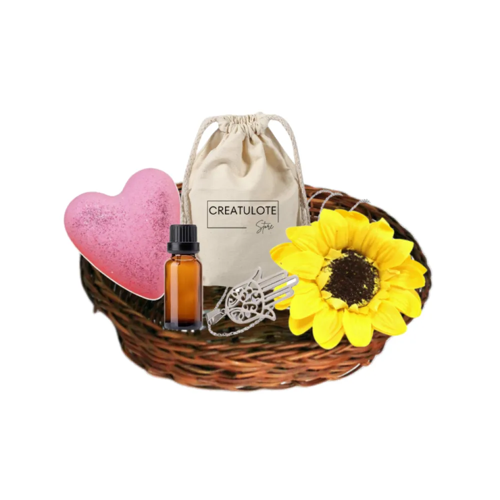 Creatulote Lote Colgante Hamsa, aceite esencial, bomba de baño, girasol de jabón