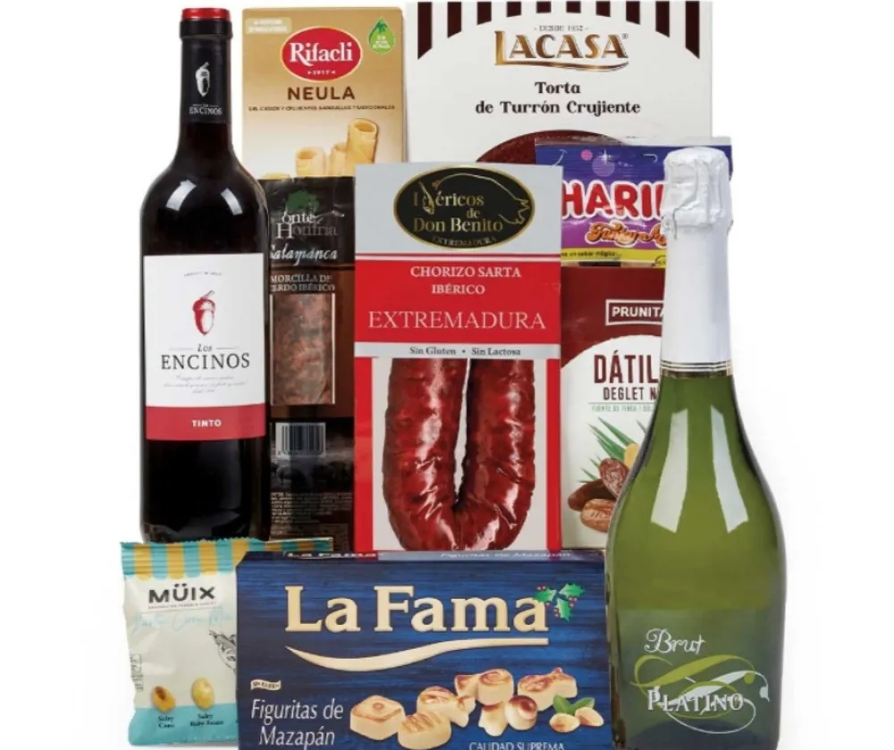 Discount Ibéricos a Domicilio Gourmet Lote de Navidad Barato Nº2 con Embutidos Ibéricos Vinos Reserva y Dulces Tradicionales