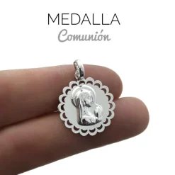 New Medalla De Plata De Ley Calada Virgen Niña 19 Mm.
