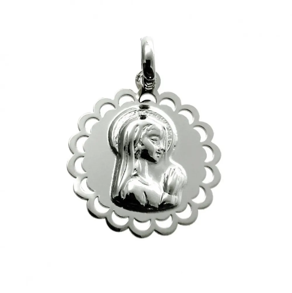 New Medalla De Plata De Ley Calada Virgen Niña 19 Mm.