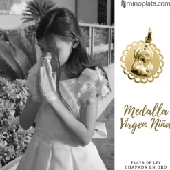 Medalla Virgen Niña En Plata De Ley Chapada 19 Mm.