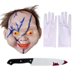 Online Kebedo Moda Máscara de Chucky con Cuchillo Sangriento Falso y Guantes - Talla Única