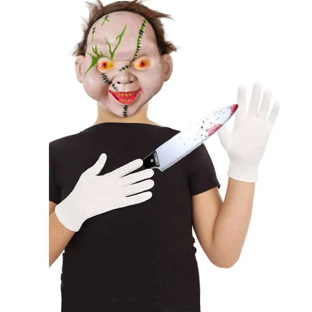 Online Kebedo Moda Máscara de Chucky con Cuchillo Sangriento Falso y Guantes - Talla Única