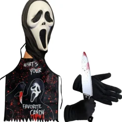 Hot Kebedo Moda Máscara Scream Scary Movie - Delantal, Guantes y Cuchillo Falso sangriento para Adulto
