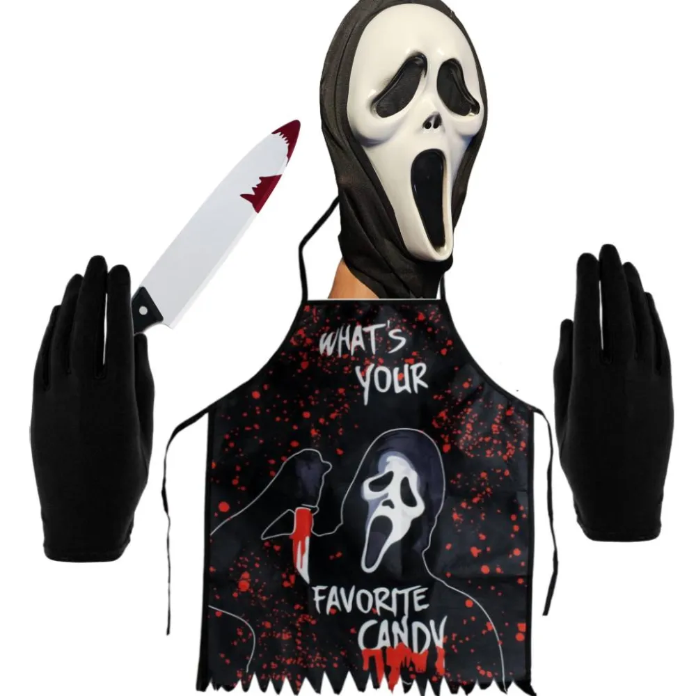 Hot Kebedo Moda Máscara Scream Scary Movie - Delantal, Guantes y Cuchillo Falso sangriento para Adulto