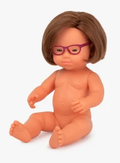 Hot Miniland Muñeca caucásica Síndrome de Down con gafas (38cm)