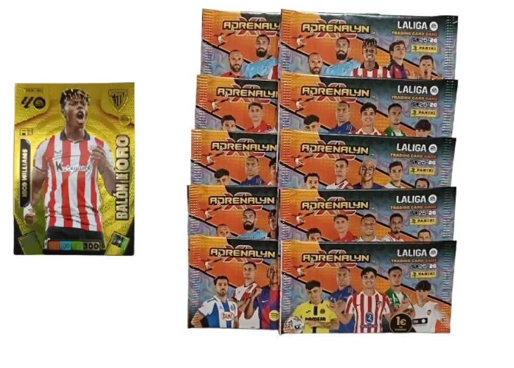 PANINI Nico Williams Balón de Oro + 10 sobres normales Adrenalyn XL 2025 2026 Carta Colección
