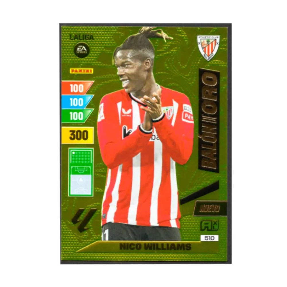 New Panini España Nuevo Balón de Oro Nico Williams 510 Athletic Club Bilbao cromo Adrenalyn XL 2023 2024 La liga 23/24