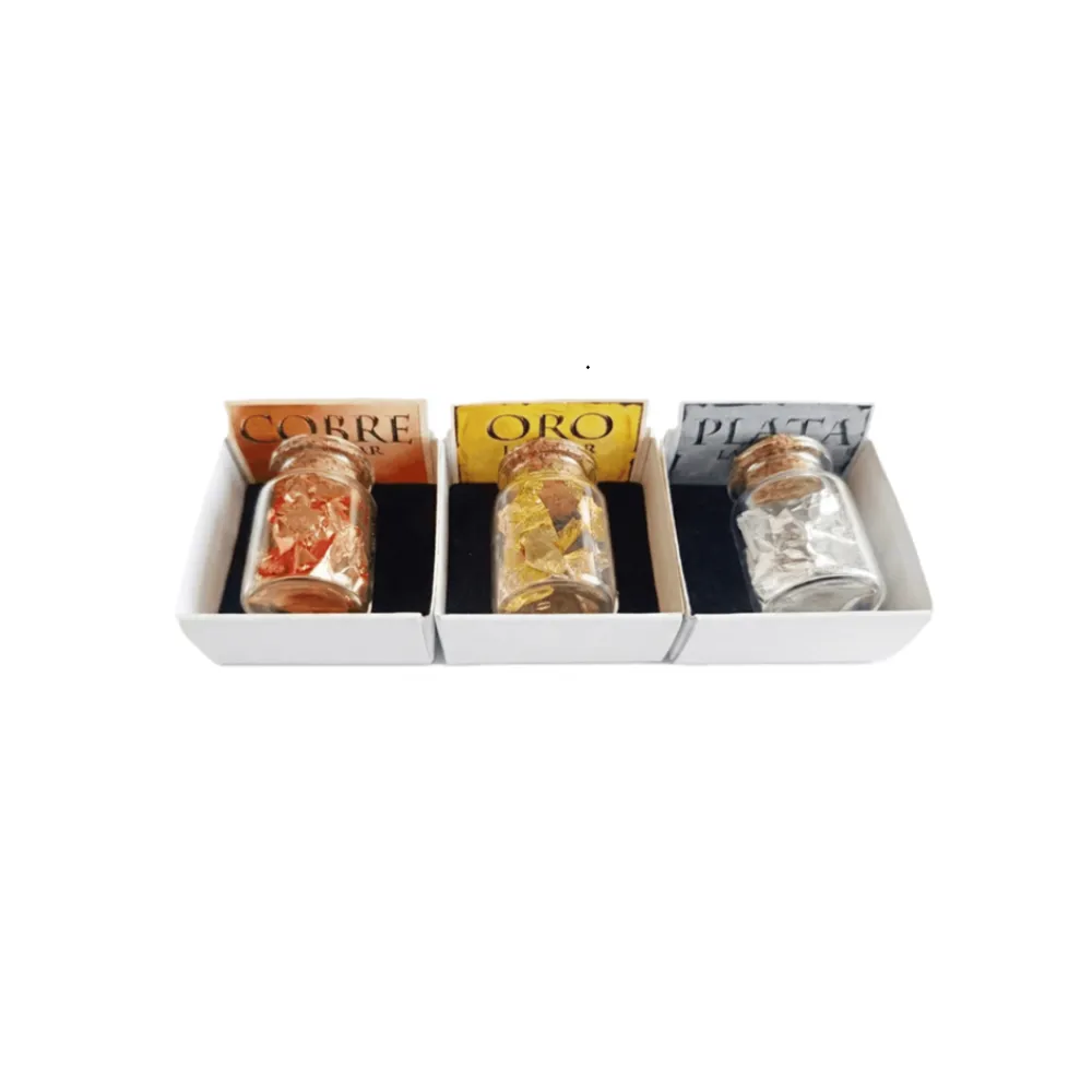Discount Mineralogística Oro, Plata y Cobre laminados en botellita