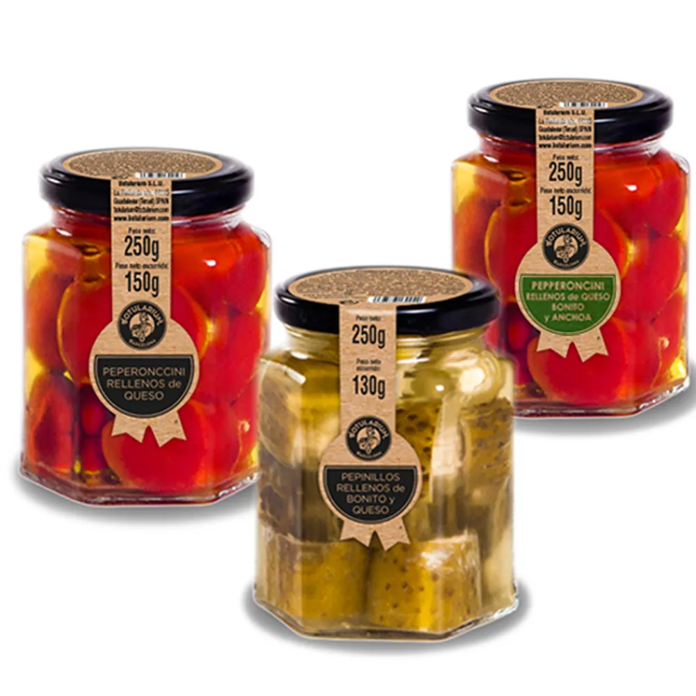 Botularium Pack aperitivo 2 unidades de pepperoncini rellenos y pepinillos rellenos 250g