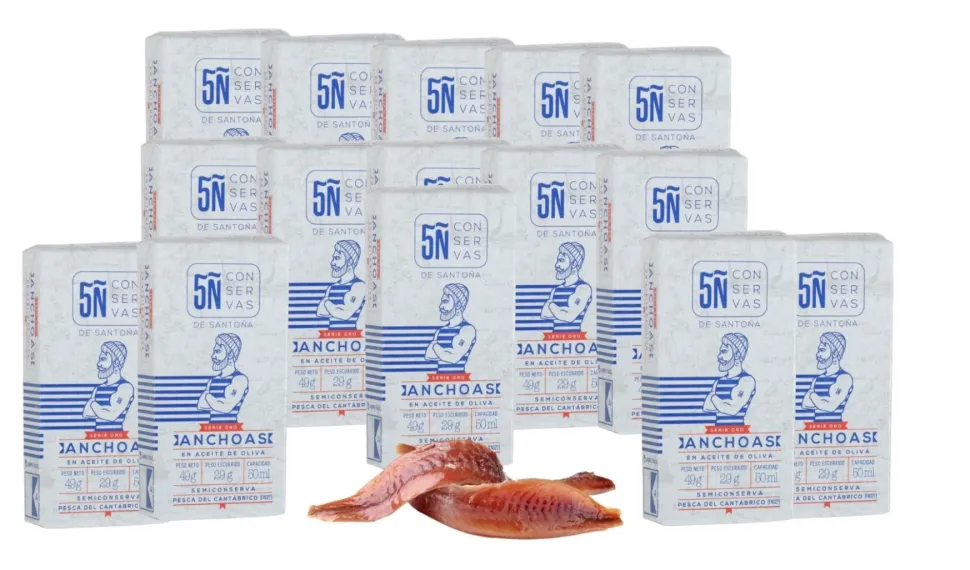 Pack de 15 latas de Anchoas del Cantábrico Oliva Oro 50 ML
